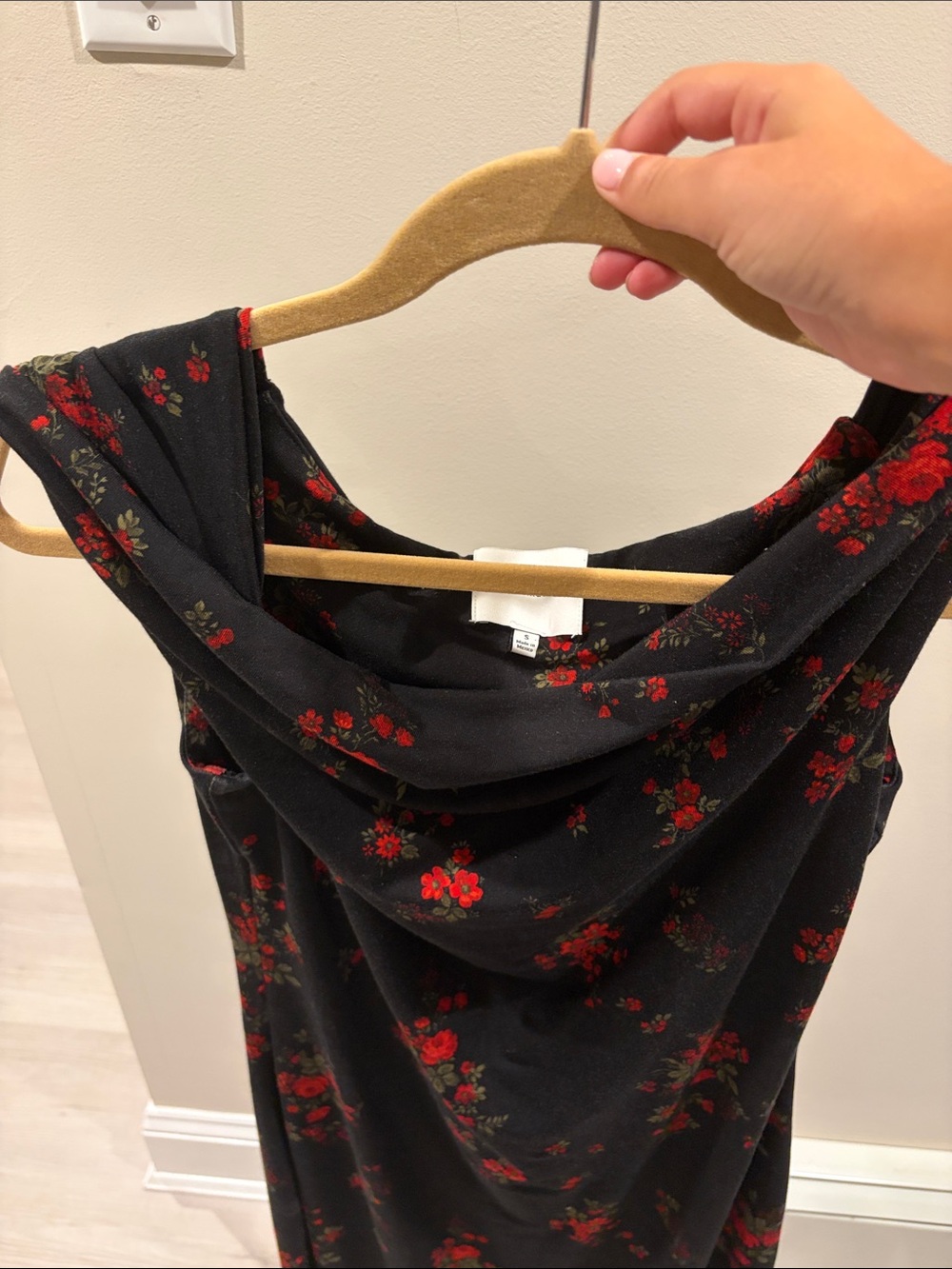 Reformation Black Midi Dress with Red Rose Print - Picture 4 of 4